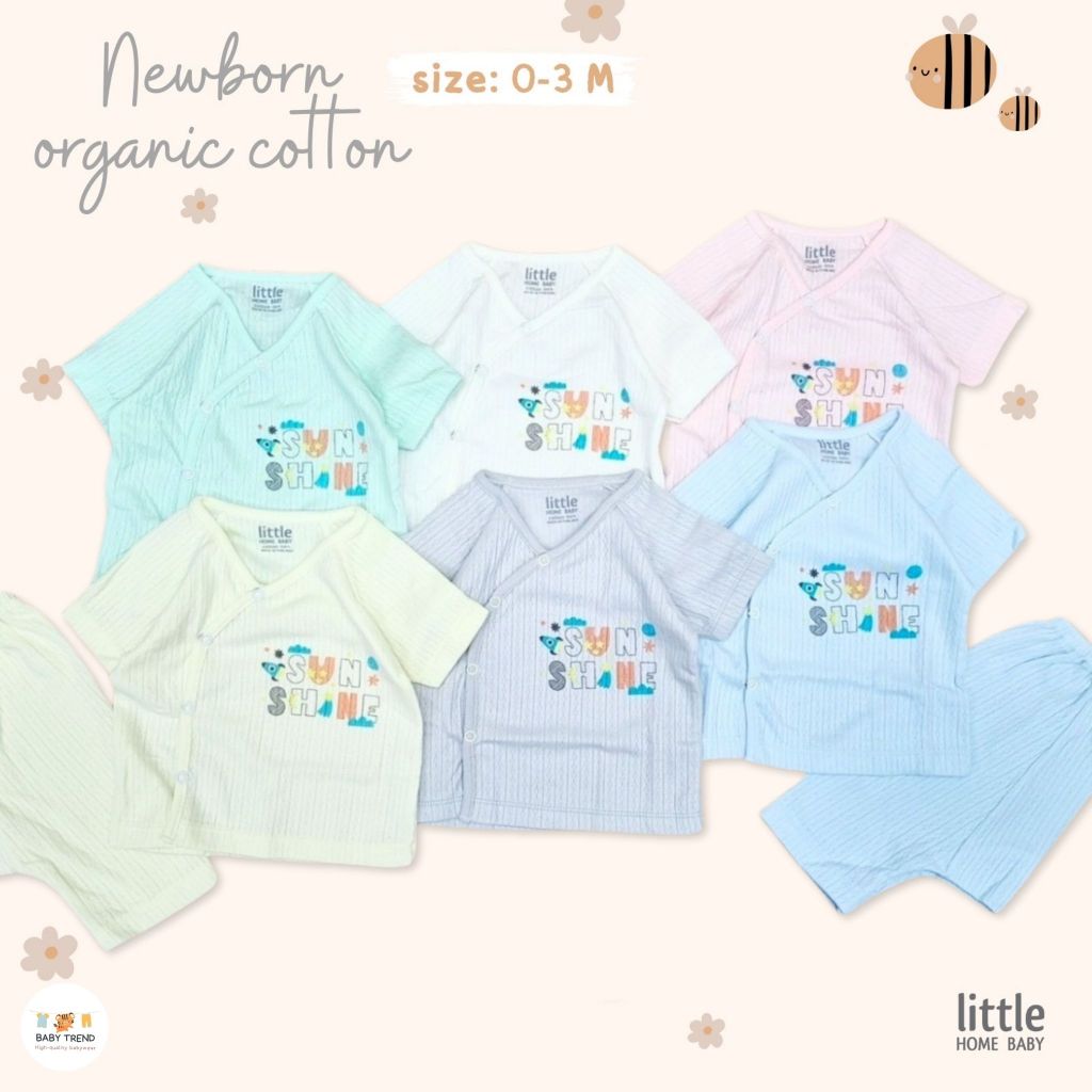 Little Home Baby ชุดเซ็ทเสื้อกระดุมสแน๊ปหน้าและกางเกงทารก 0-3 เดือน ผ้าร่องแขนสั้น คอตตอน มีหลายสีให้เลือก