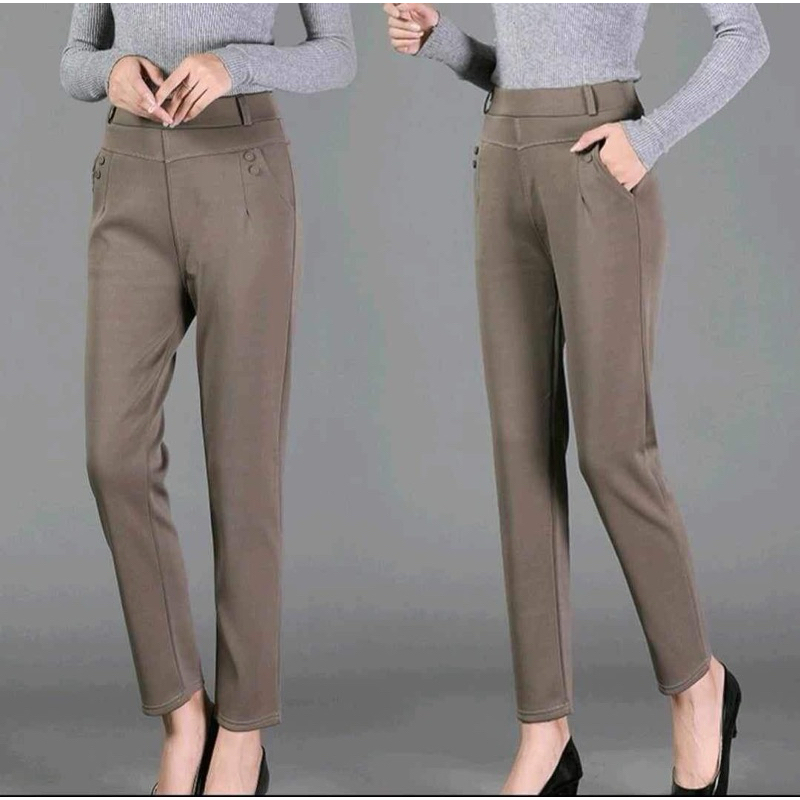 กางเกงผ้าเกาหลี สีน้ำตาลกากี เอว 26-44 ( XL - 7XL )