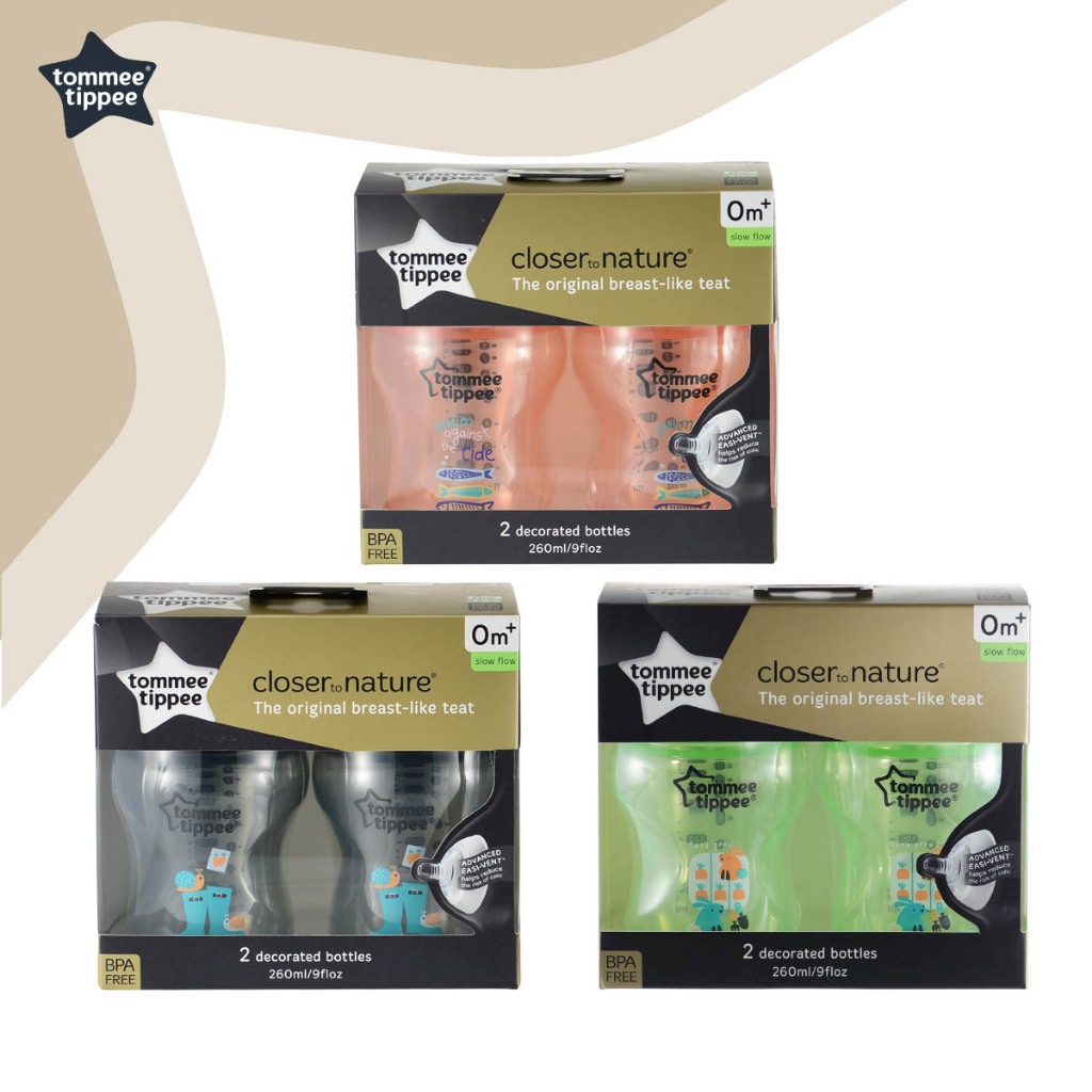 Tommee Tippee Bottle 9oz 2pcs. ขวดนมคอกว้าง ทอมมี่ ทิปปี้ รุ่น Closer to Nature ขนาด 9 oz แพ็คคู่