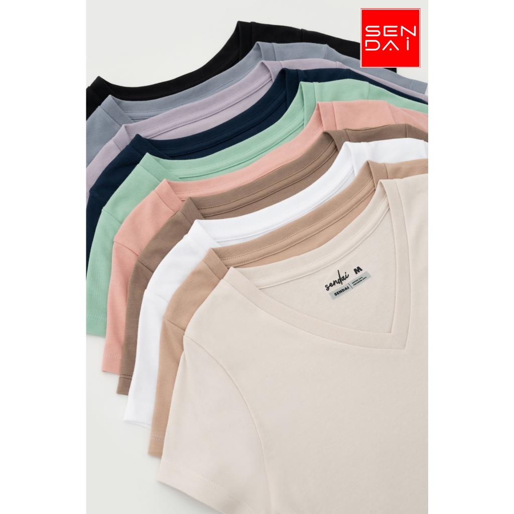 “SENDAI” เสื้อยืดผู้หญิงคอวี สีเทา