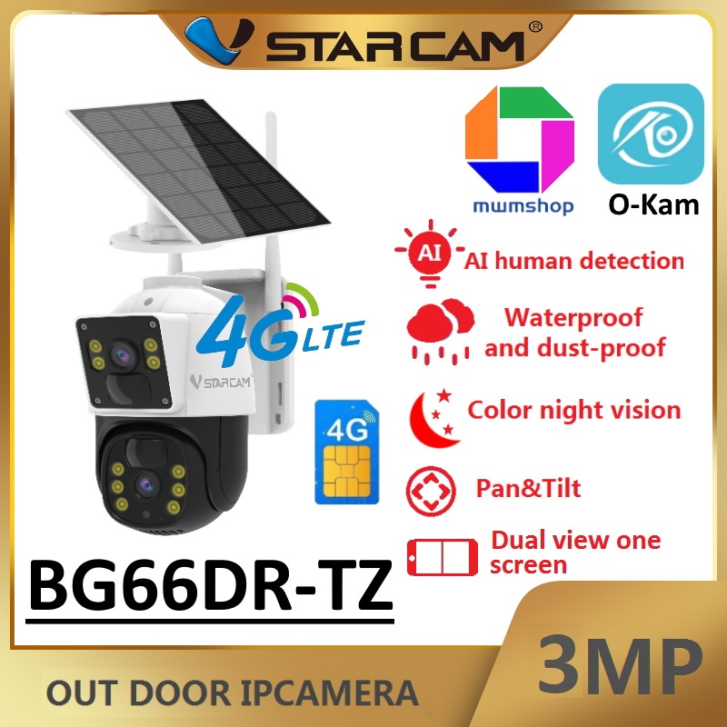 Vstarcam BG66DR-TZ ( ใส่ซิมได้ 4G ) กล้องวงจรปิดไร้สาย Outdoor ความละเอียด 3MP(1296P) ภาพสี กันน้ำได