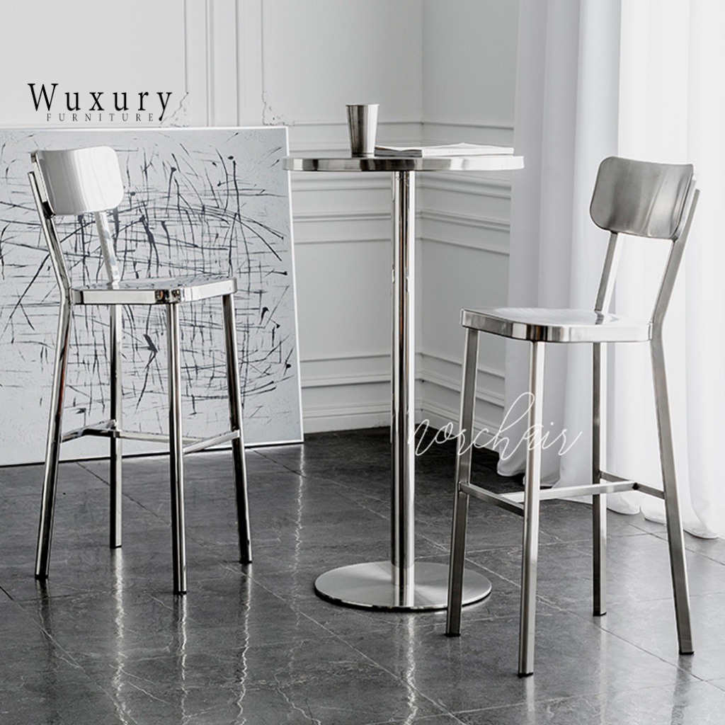 Wuxury Furniture เก้าอี้บาร์สแตนเลส เก้าอี้มินิอล minimal เก้าอี้เกาหลี ของแต่งร้าน ส่งฟรี