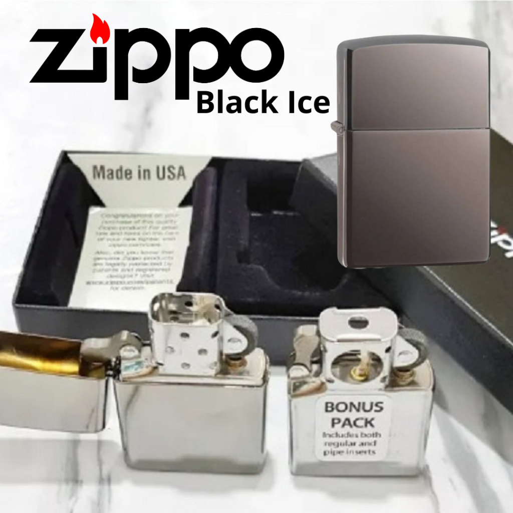 Zippo Black Ice Lighter with double insert for pipe, 100% ZIPPO Original from USA, new and unfired. Year 2022