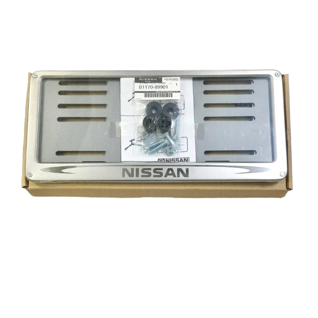กรอบป้ายทะเบียนสเตนเลส  NISSANแท้  (หน้า+หลัง)พร้อมน็อตใช้ได้ทุกรุ่น B1170-89901