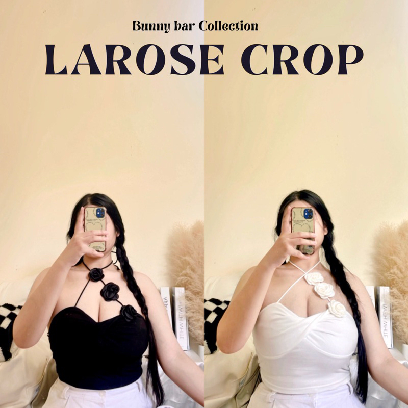 Larose Crop | ครอปเกาะอกผูกคอ เสื้อสาวอวบ เกาะอกแต่งดอกไม้ผูกเชือก