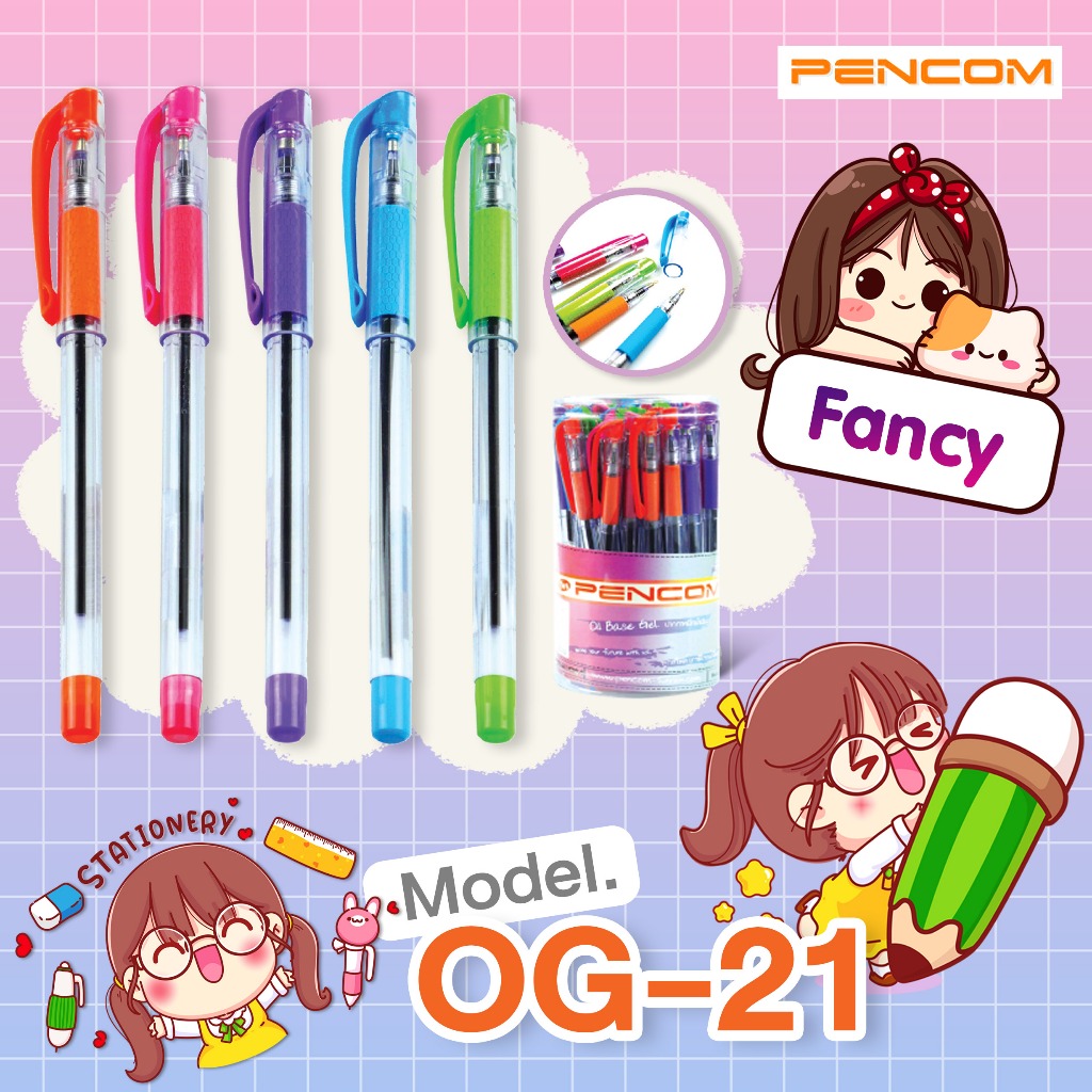 Pencom OG21-FANCY ปากกาหมึกน้ำมันแบบปลอก(รับใบเสร็จรบกวนแจ้งในหมายเหตุ)