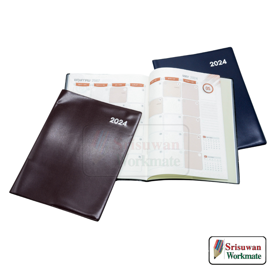 DX424 คละสีปก Schedule Book 2025 19x26 ซม. ปกหนัง กันน้ำ ขนาดพกพา 2567 Year Plan Month Plan My Plann