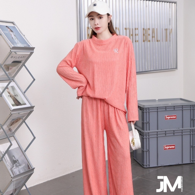 JM หลวม สาวอวบ เสื้อ ชุด set 2 แขนยาว ขายาว ชุดเซ็ทปักตัว R ชุดลำลอง" ในภาษาจีนสามารถแปลได้เป็น TZ9993