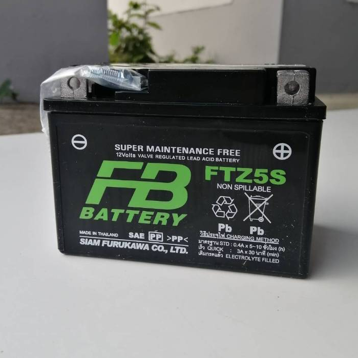 แบตเตอรี่มอเตอร์ไซค์ แบตแท้ จาก FB แบบแห้ง ยี่ห้อ FB รุ่น FTZ5s-mf (5AH)