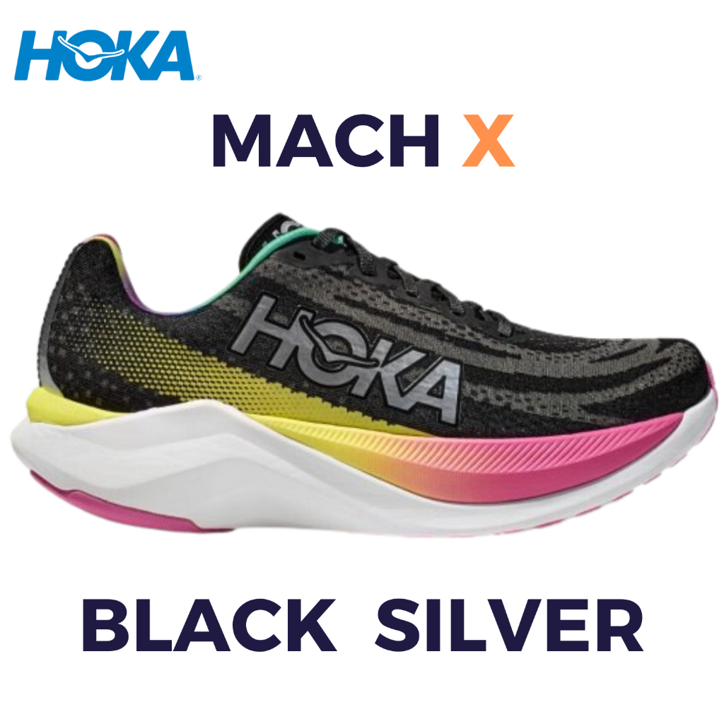 รองเท้าวิ่ง Hoka Men’s Mach X Black Silver Size40-45 รองเท้ากีฬาและรองเท้าออกกำลังกาย