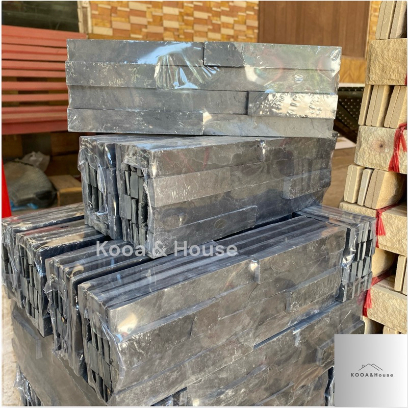 หินกาบจิ๊กซอว์ ธรรมชาติ สีดำ ลาย 8 ชิ้น ติดผนัง ปูเสา ขนาด 10x30 cm.