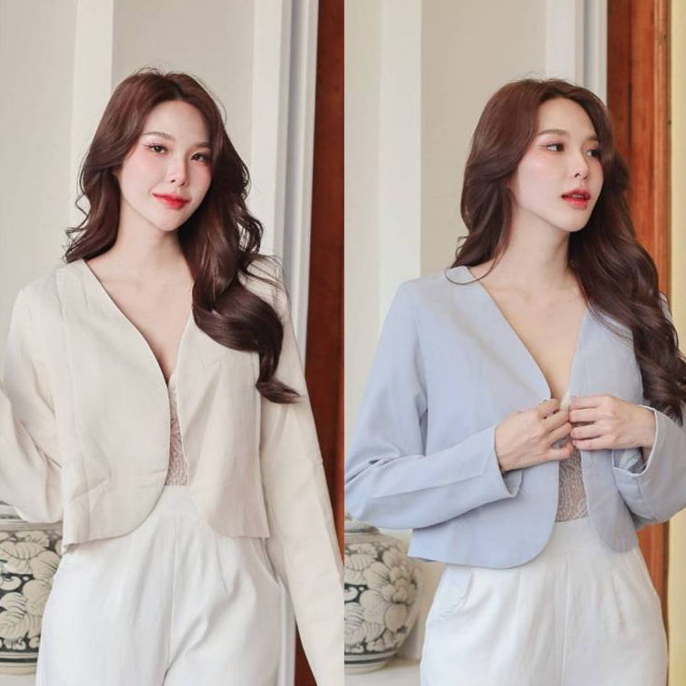 T.dra official พร้อมส่ง - 6907 - เสื้อคลุมคาร์ดิแกน แขนยาว ครอปสั้นสีพาสเทล
