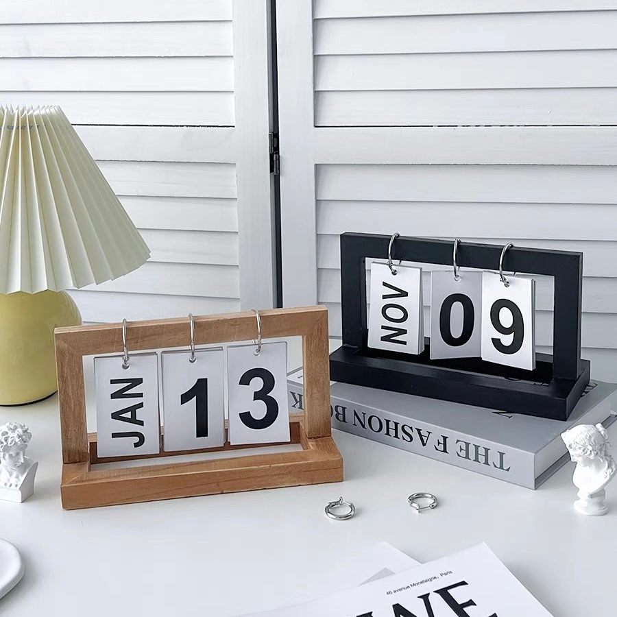 OurHome [พร้อมส่ง]ปฏิทินพลิกไม้Wooden flip calendarของตกแต่งบ้านเครื่องใช้ในบ้านโรงแรมร้านอาหารตกแต่งปฏิทินตั้งโต๊ะ อุป