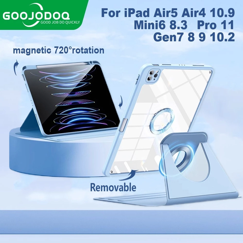 GOOJODOQ for IPad Case Air 4/5 Pro 11 12.9 Gen7/8/9/10 Air6 11" 13" Pencil Holder 360 Degree Rotate