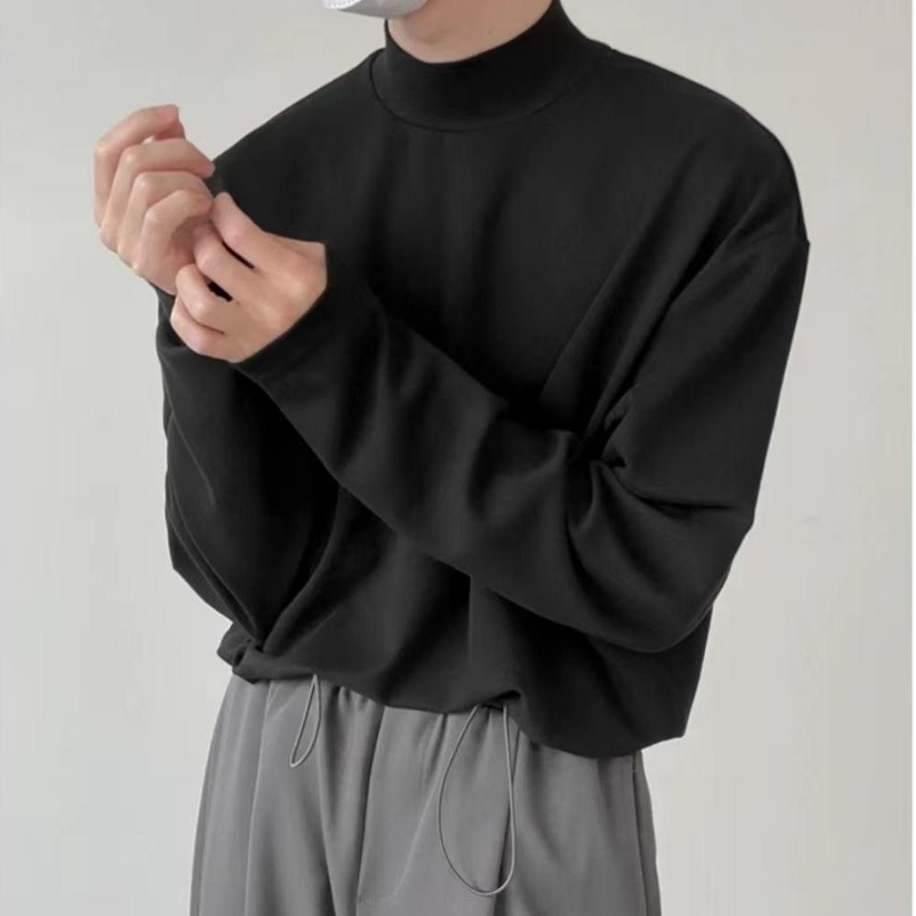 เสื้อยืดคอปีนผู้ชาย แขนยาว ใส่สบาย แมทซ์ง่ายๆ สไตล์เกาหลี