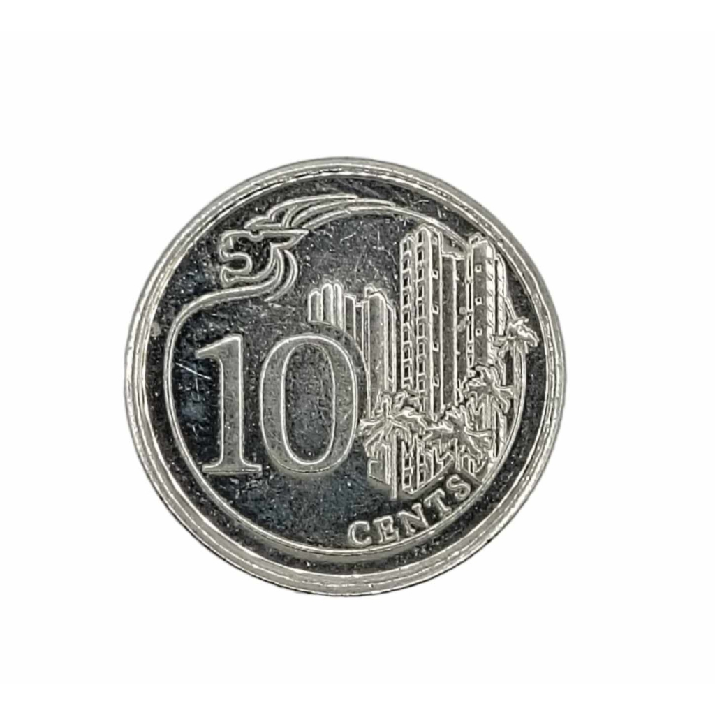 เหรียญต่างประเทศ10เซนต์ประเทศสิงค์โปร10cent Singapore coinผ่านการใช้งานน่าสะสม