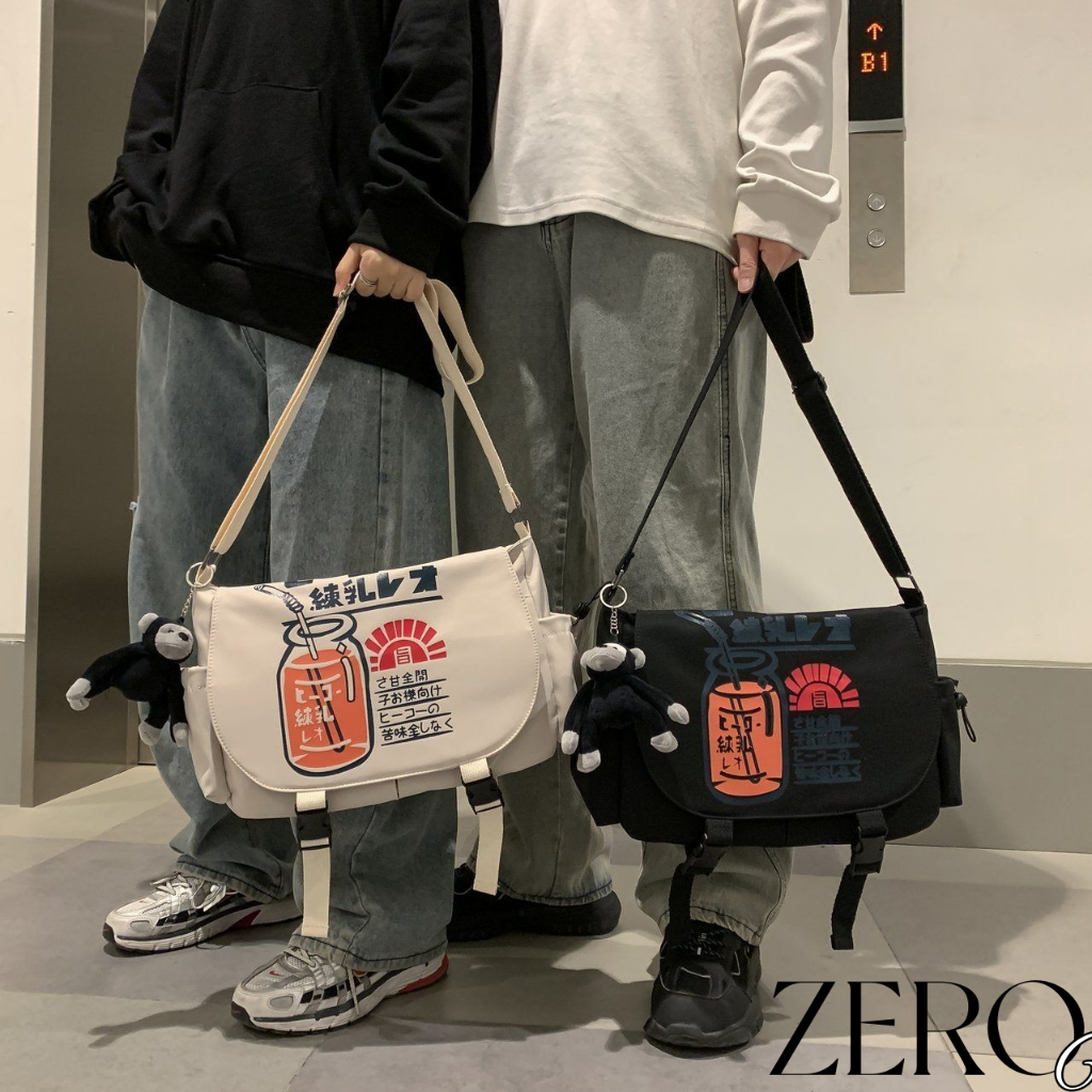 ข้างผู้ชายกระเป๋าสะพายข้างสไตล์ญี่ปุ่น ins ไหล่พิมพ์ลายกันน้ำความจุสูง