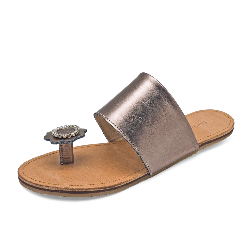 TAYWIN(แท้) รองเท้าแตะหนังแท้ ผู้หญิง รุ่น LS-17 หนังยับลายพิวเตอร์