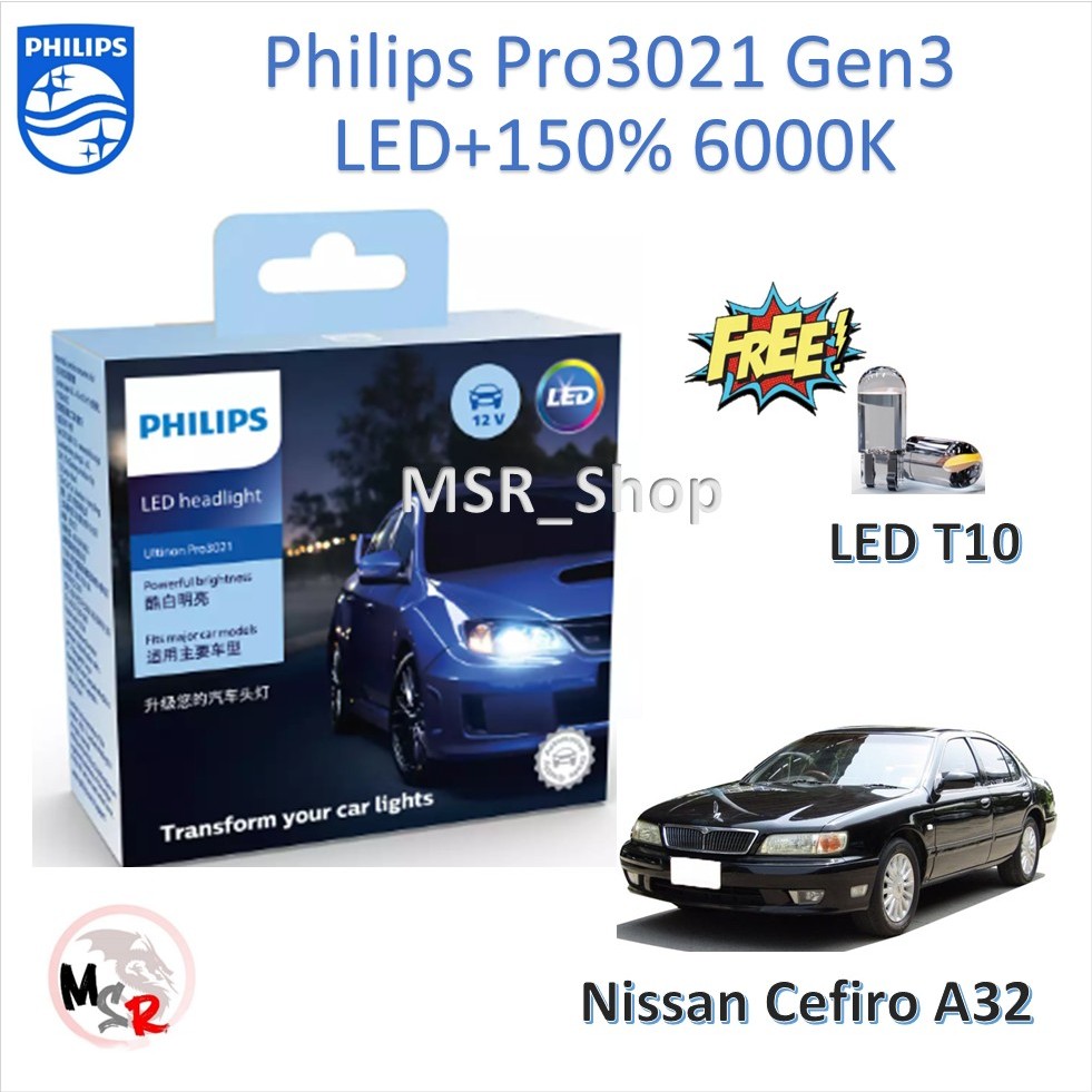 Philips หลอดไฟหน้ารถยนต์ Ultinon Pro3021 Gen3 LED+150% 6000K Nissan Cefiro A32 รับประกัน 1 ปี ส่งฟรี