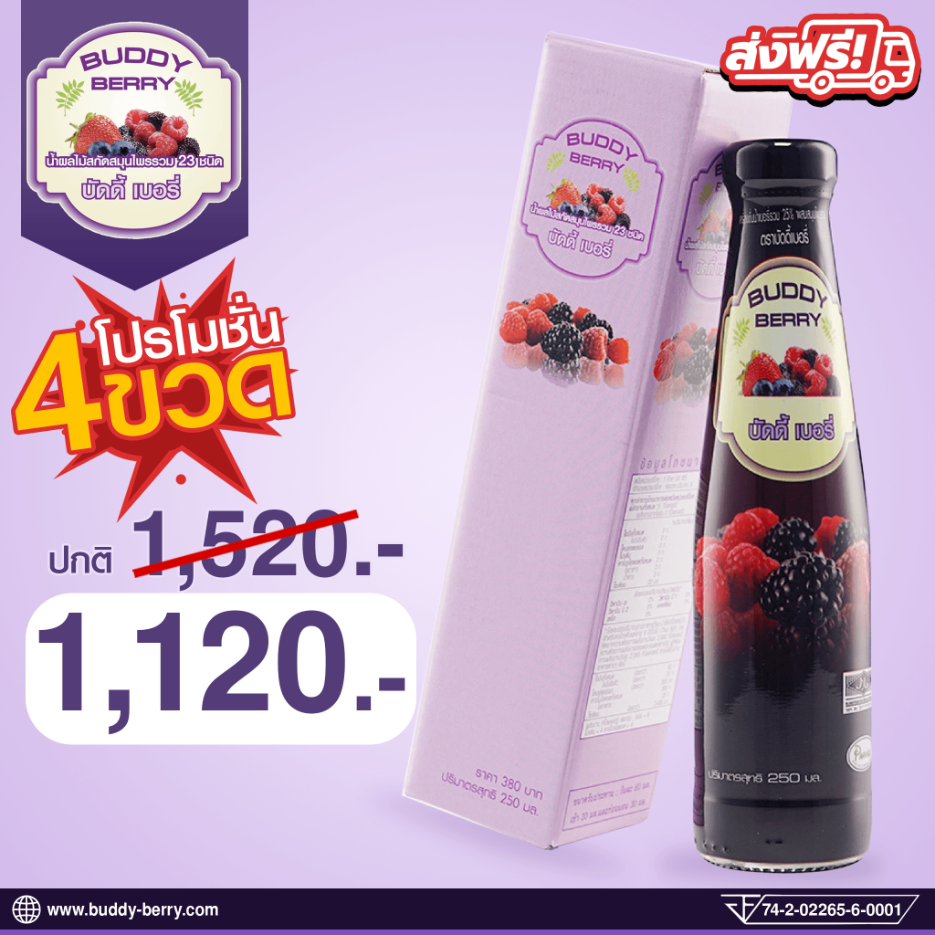 BuddyBerry [ Official ] บัดดี้เบอรี่ผสมรวมสมุนไพร 23 ชนิด จำนวน 4 ขวด