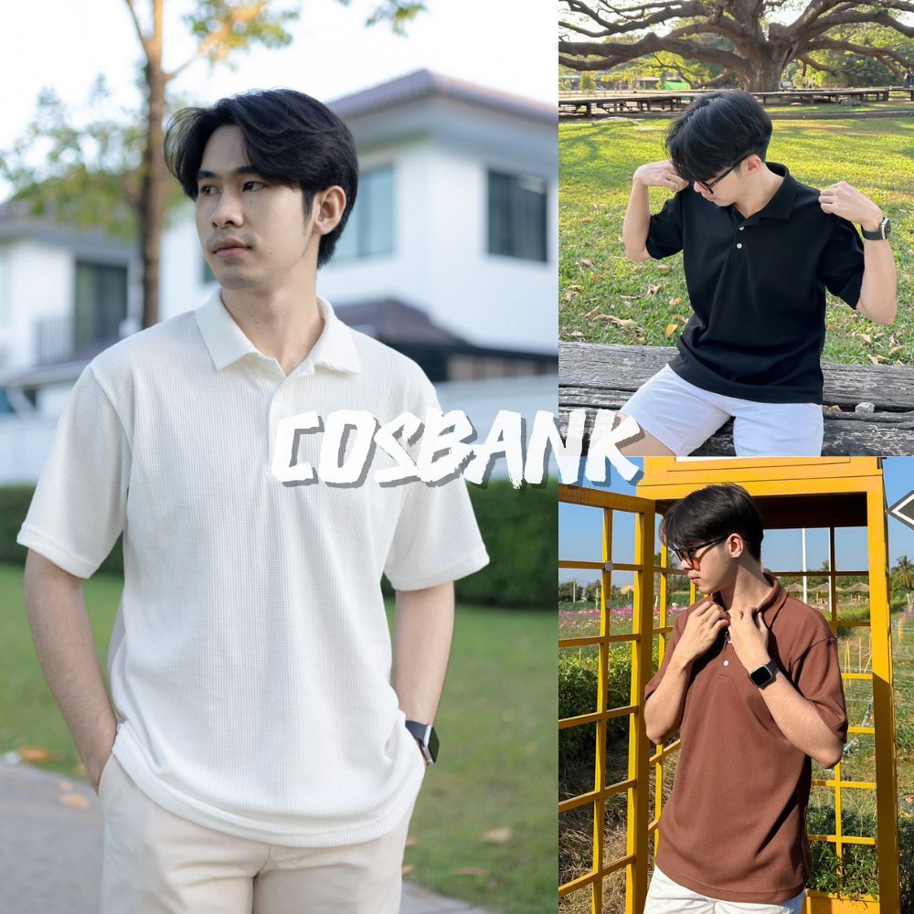 COSBANK เสื้อยืดโปโลคอปก แขนสั้น KOREAN STYLE ผ้า Waffle