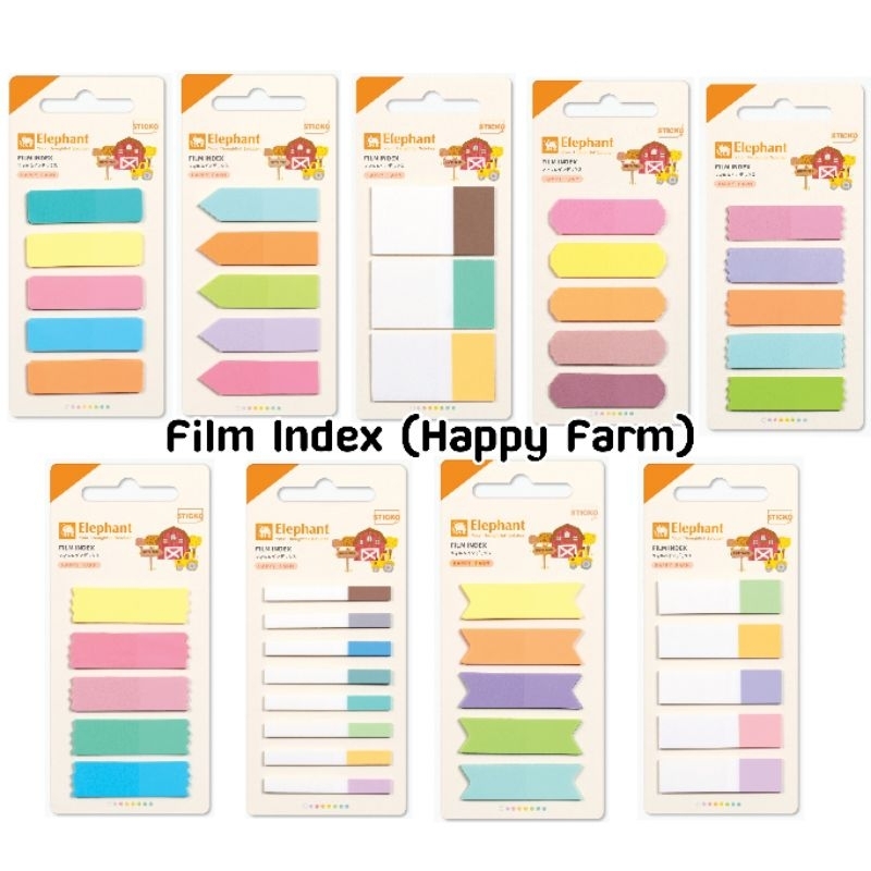 Elephant ฟิล์มอินเด็กซ์ แฟนซี Sticko Happy Farm Film Index มีหลายขนาด โทนสีพาสเทลและเอิร์ธโทน