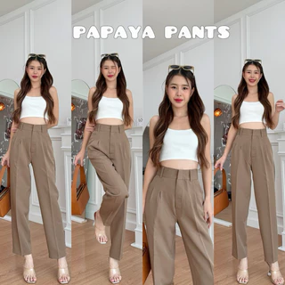 PAPAYA PANTS กางเกงทำงานเอวสูง ขากระบอกเล็กผ้าเปเป้ จับจีบเล็กน้อยกำลังใส่สวย งานตะขอดูเรียบหรูดูแพงสุดๆ