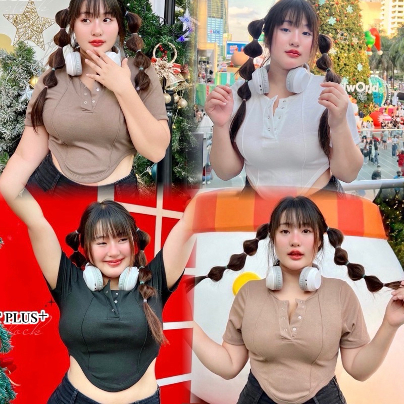 เสื้อครอปเข้ารูป (ชายยู) เสื้อครอปสาวอวบ อก34-50นิ้ว plussize