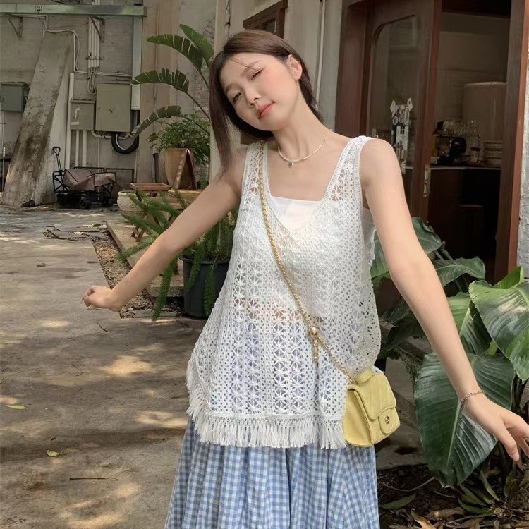 ปักมือตะขอพู่เสื้อกั๊กแขวนผู้หญิงถักด้านบนสไตล์ชาติพันธุ์การเดินทาง
