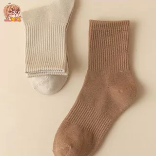 annacny ถุงเท้าข้อกลาง แทบแนวตั้ง สไตล์ญี่ปุ่น 🧦ถุงเท้าแฟชั่น สีพื้น ส่งจากไทย S29