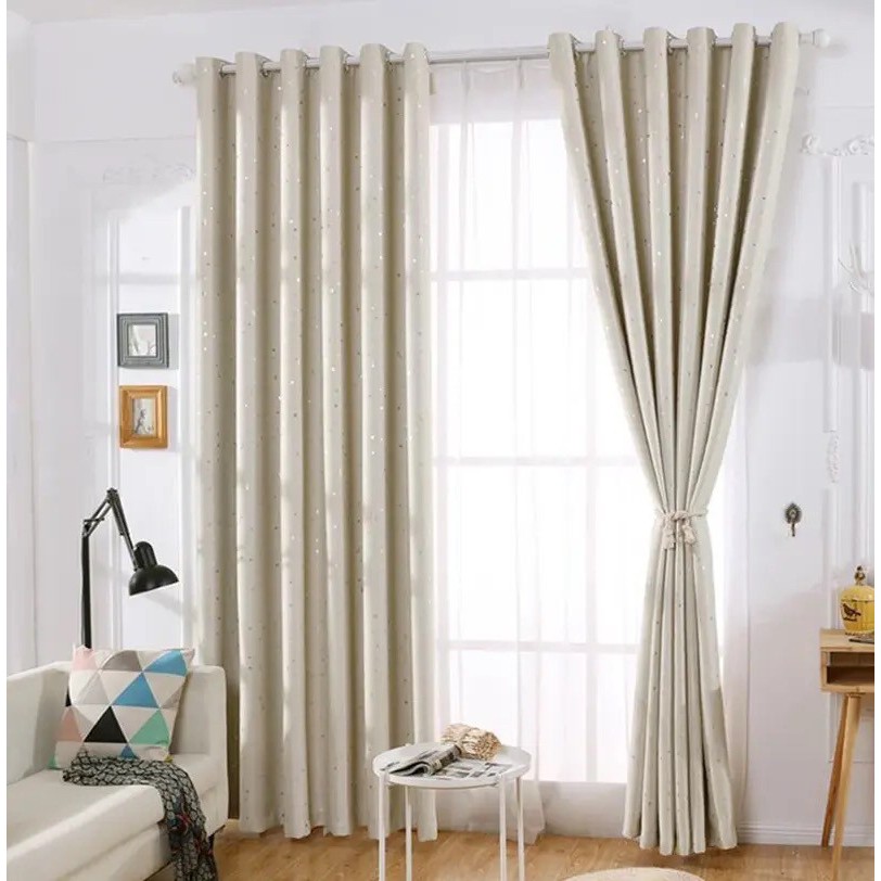 แนะนำ ผ้าม่าน ผ้าม่านทึบแสงลายดาว ห่วงตาไก่ กันแดด กันยูวี ม่านหน้าต่าง-ประตู พร้อมส่ง ราคาพิเศษ มีเก็บเงินปลายทาง