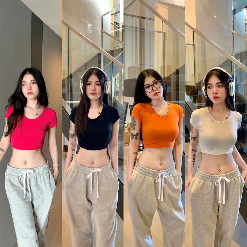 Live x SpinnyHouse เสื้ื้อครอป ผ้าเรย่อน ทรงรัดรูป 🍭 ใสเที่ยวคือปัง รุ่น ครอปเรียบ B-045-2-AAAAAA