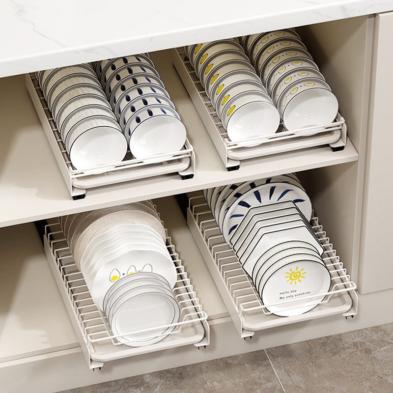 ชั้นวางจาน สแตนเลส ชั้นวางจานแบบลิ้นชักพร้อมรางเลื่อน ชั้นวางจานดึงออก ชั้นวางของในครัว กล่องเก็บช้อนส้อม - รูปที่ 7