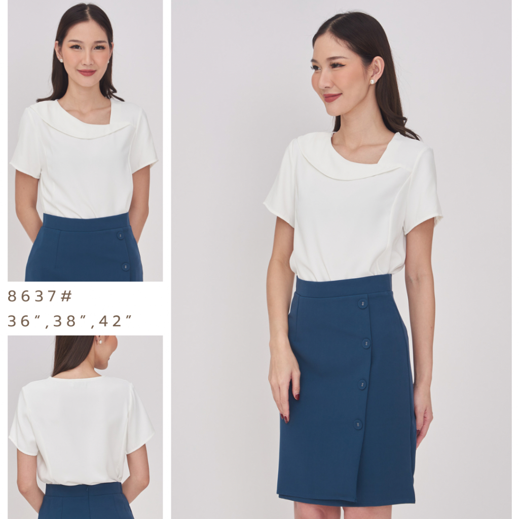 *Laboratory* 8637#เสื้อทำงาน เสื้อคอเฉียงสีพื้น มีไซส์ 36”,38”,42”