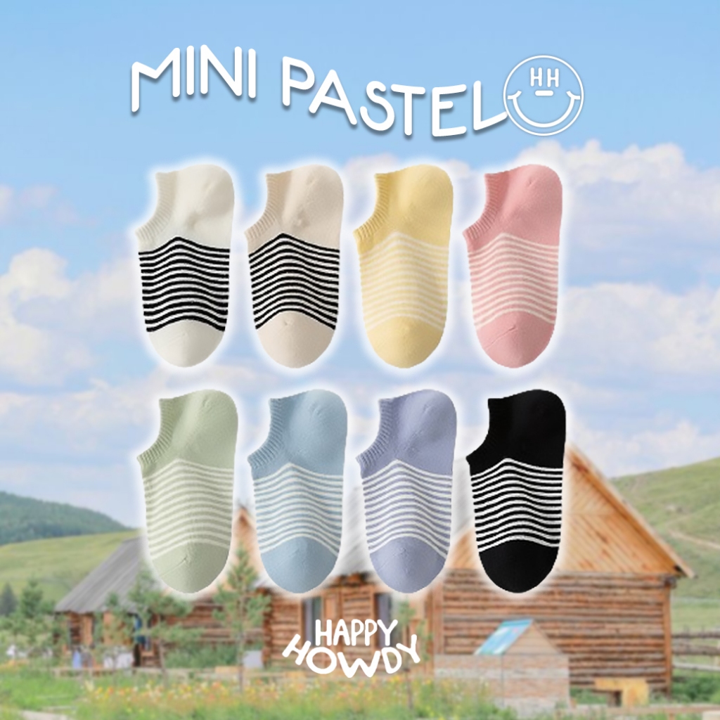 Happy Howdy ถุงเท้าข้อสั้น รุ่น MINI PASTEL 8 สี ลายทางสีพาสเทล