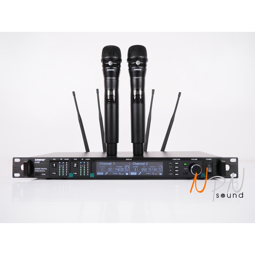 ไมค์ลอยคู่shure AD4D (รุ่น2จอ)ตัวท็อป วอยแดง เสียงดี เสียงใส ปลายซิบ ระยะ50-100เมตร ความถี่ใหม่  ร้อ