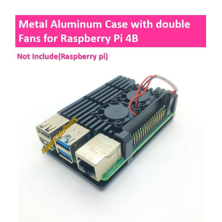 Metal Aluminum Case with double Fans for Raspberry Pi 4B (สต๊อกไทย)