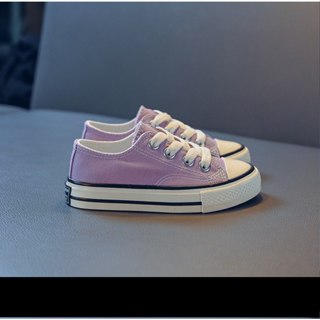 ร้านไทยพร้อมส่ง✅ รองเท้าผ้าใบม่วงเด็กแนว สตรีท วินเทจ น้ำหนั…