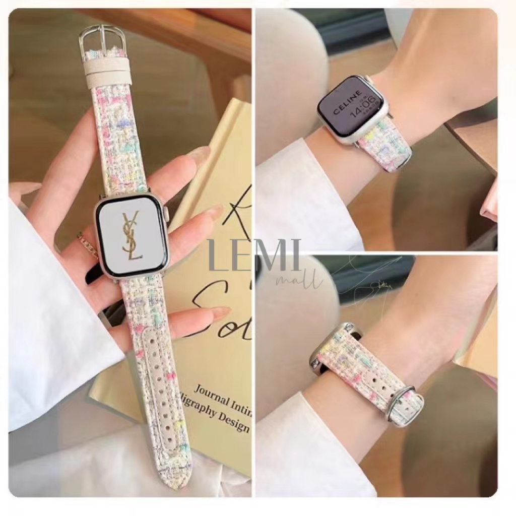 ผ้า สายนาฬิกาข้อมือหนัง PU ขนาดเล็ก สําหรับ iwatch 45 44 42 41 40 38 46 มม. ซิลิโคน Smart Watch10 9 8 7 6 5 4 3 SE