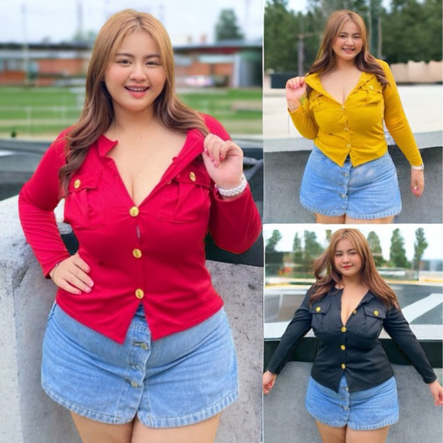 จัดส่งทันที**ปอแฟชั่น*เสื้อสาวอวบ**อก36-46 ยาว 23 ใส่เป็นเสื้อคลุมหรือเสื้อยืดก็ได้ กระดุมแกะได้ทุกเม็ด*รุ่นคลุมดุมทอง*