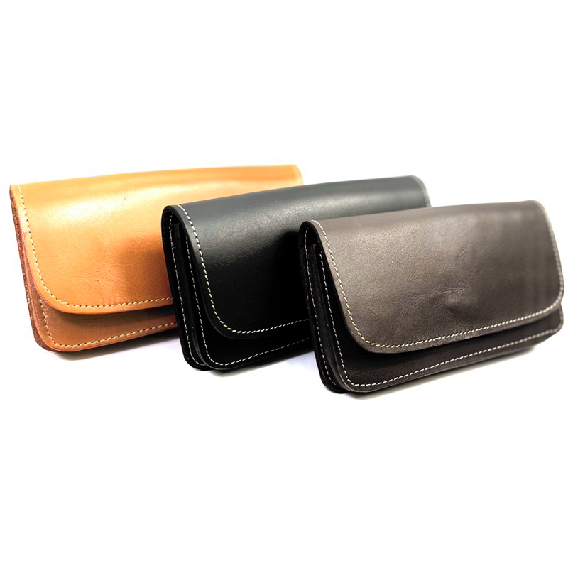 Chinatown leather  กระเป๋ามือถือหนังวัวแท้ร้อยเข็มขัดสีน้ำตาล ฝาหน้าแนวนอน 1 ชั้น