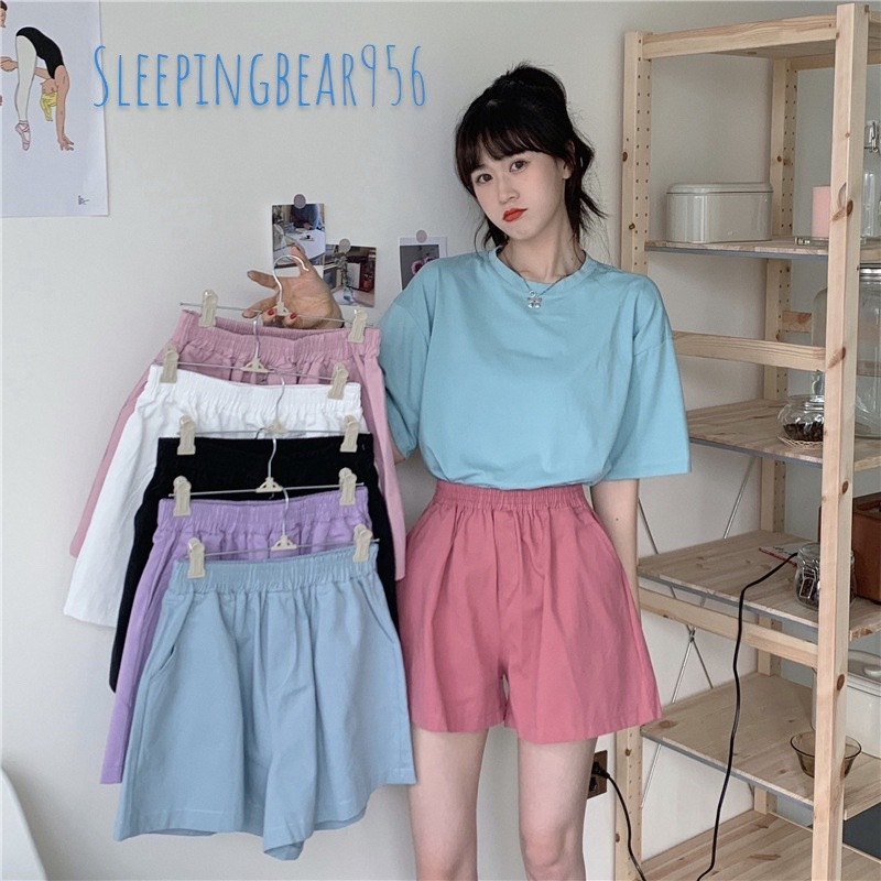 *พร้อมส่ง*(G1) กางเกงขาสั้นแฟชั่นสล์เกาหลี สีลูกกวาดสดใส น่ารักมาก ทรงเอ เอวยางยืด