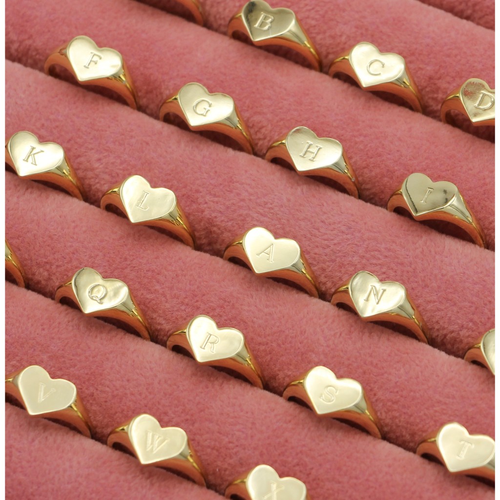 Alphabet Heart Signet Ring