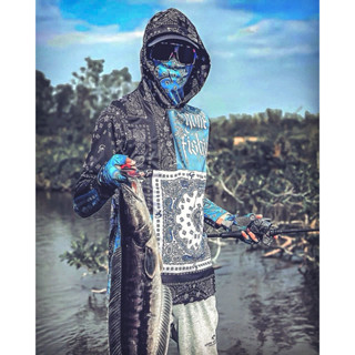 เสื้อตกปลาแขนยาวมีฮู้ดผ้าบัฟในตัว เสื้อตกปลาป้องกันUV