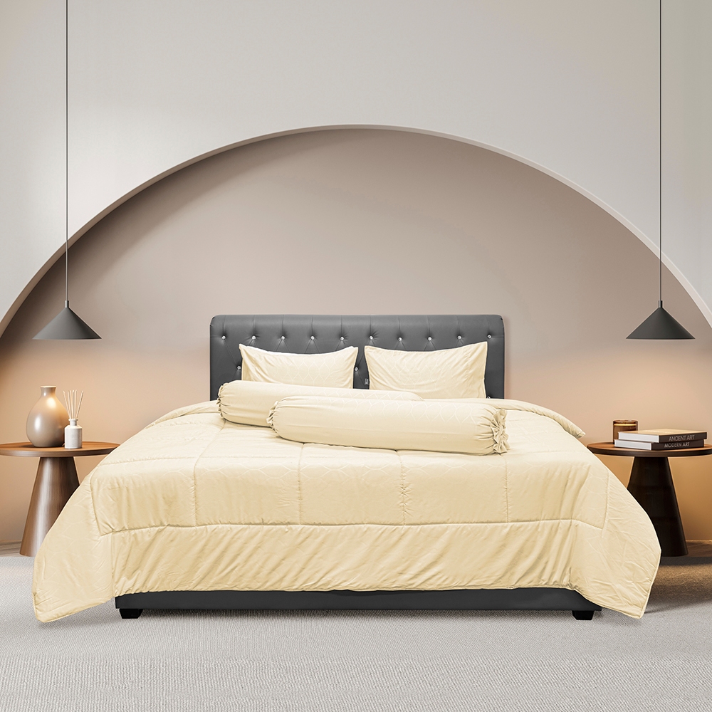 Picasso ชุดเครื่องนอน รุ่น Classic ลาย Copen สีครีม ขนาด 6 ฟุต 6 ชิ้น ผ้าไมโครซาติน ทอ350 เส้น/ตร.ซม