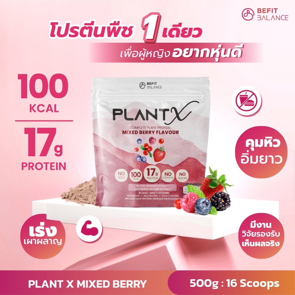 BeFitBalance PLANT X MIXED BERRY 500 g โปรตีนพืช เพื่อหุ่นที่ดีกว่า เพื่อหุ่นลีน แคลต่ำ อิ่มยาว เร่งเผาผลาญ ลื่นคอNo Soy