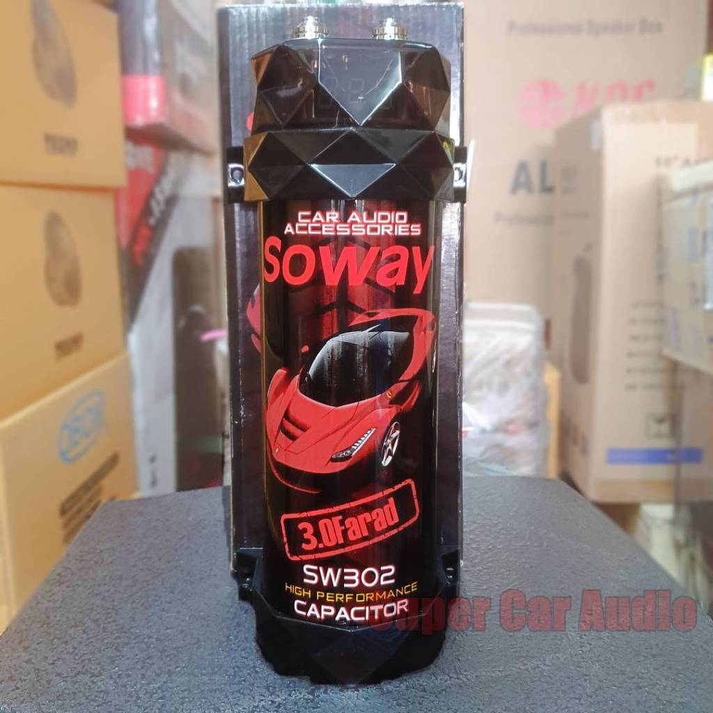 คาปาซิเตอร์ รถยนต์ ยี่ห้อ SOWAY 3.0 FARAD มีจอวัดโวลท์ในตัว Capacitor คาปาสำรองไฟ สำรองไฟ สำหรับเครื่องเสียงรถยนต์