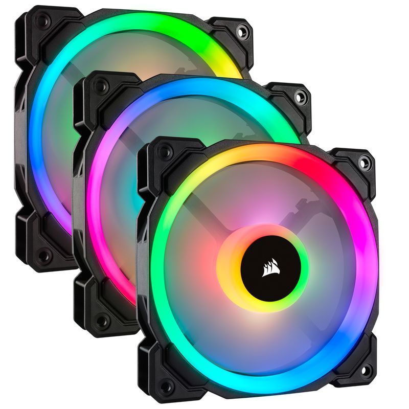 Corsair LL120 RGB 120mm Dual Light Loop RGB LED PWM Fan — 3 Fan Pack with Lighting Node PRO-Black สิ