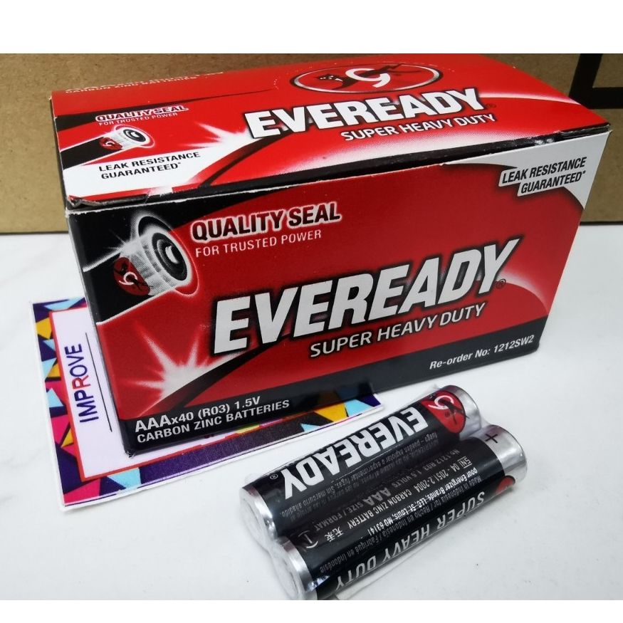 ยกกล่อง-ถ่าน AAA - EVEREADY Super Heavy Duty Carbon Zinc ถ่าน ไซส์ AAA 1.5V แพ็ค 2 ก้อน R03 แท้ศูนย์