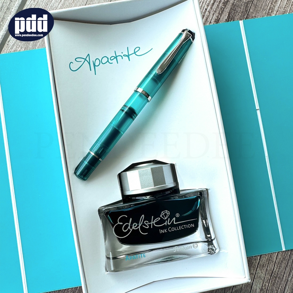 Pelikan ปากกาหมึกซึม พีลีแกน เอ็ม205 Fountain Pen Gift Box Set Special Edition Classic M205 Apatite With Edelstein Ink